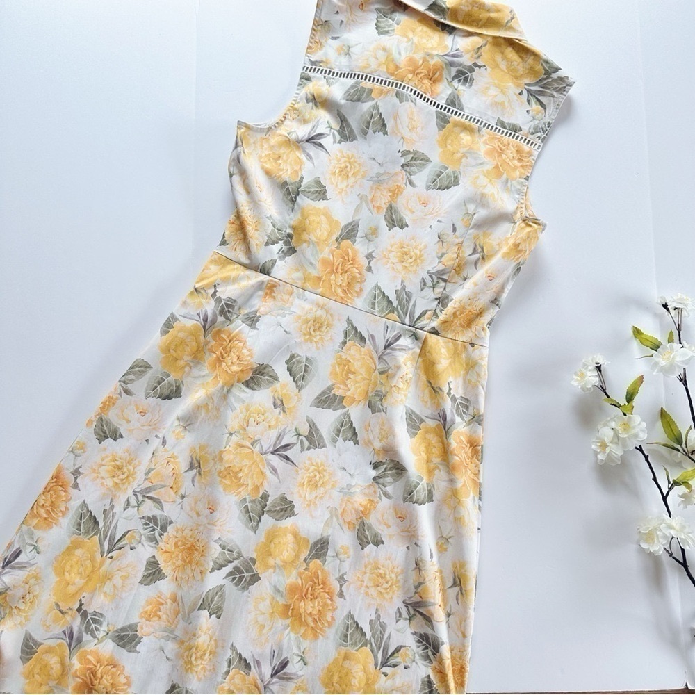 NEW Rachel Parcell Sleeveless Floral Midi Shirt Dress Ivory Yellow 10 - Picture 13 of 16